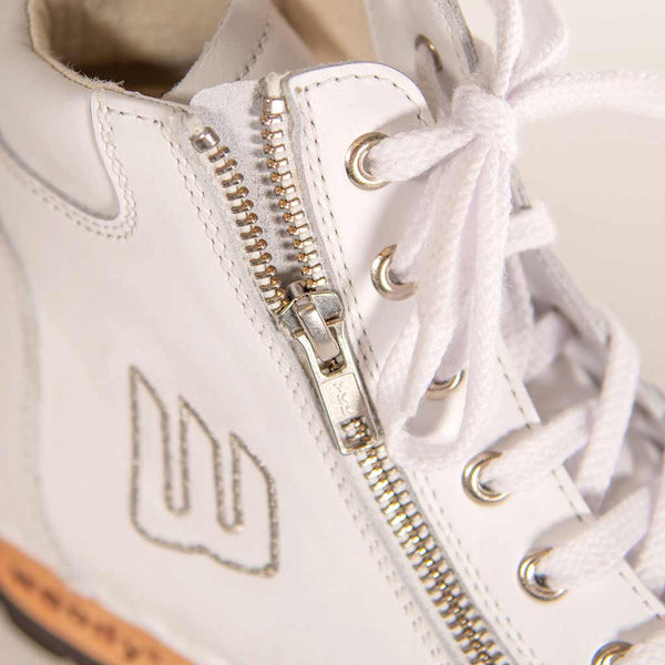 [Weiss] Roxy Damen Clog Sneaker mit hohem schaft und biegsamer nachhaltiger holzsohle, farbe: weiss (glattleder), holzclogs woody, woody schuhe, woody shoes, handgemachte holzschuhe aus österreich, kärnten