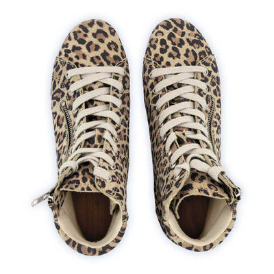 [Wildcat] Roxy Damen Clog Sneaker mit hohem schaft und biegsamer nachhaltiger holzsohle, farbe: wildcat (leopard print), holzclogs woody, woody schuhe, woody shoes, handgemachte holzschuhe aus österreich, kärnten