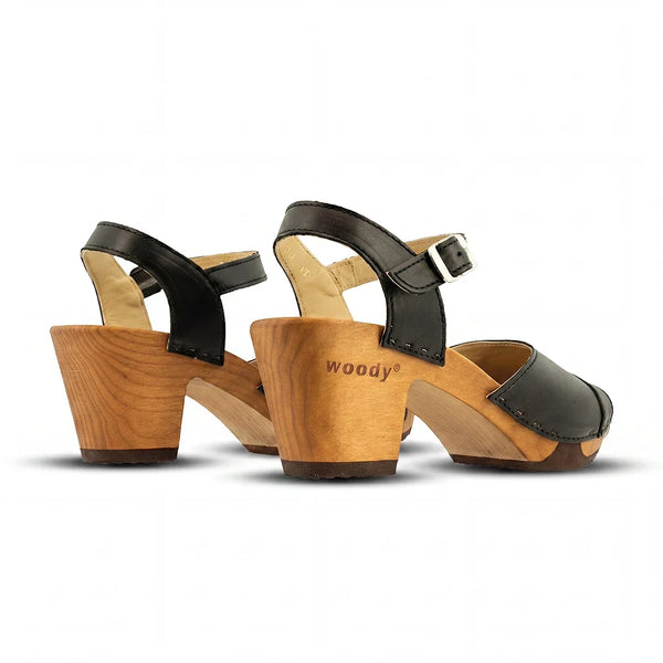 woody Yara Damen Clog Sandalette in Schwarz, Ansicht 3, handgemacht in Österreich