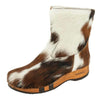 [Natur Fell] Sandra Damen Clog Stieflette mit biegsamer nachhaltiger holzsohle, farbe: fell natur (tricolore), holzclogs woody, woody schuhe, woody shoes, handgemachte holzschuhe aus österreich, kärnten
