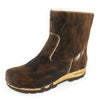 [Natur Fell] Sandra Damen Clog Stieflette mit biegsamer nachhaltiger holzsohle, farbe: fell natur (tricolore), holzclogs woody, woody schuhe, woody shoes, handgemachte holzschuhe aus österreich, kärnten