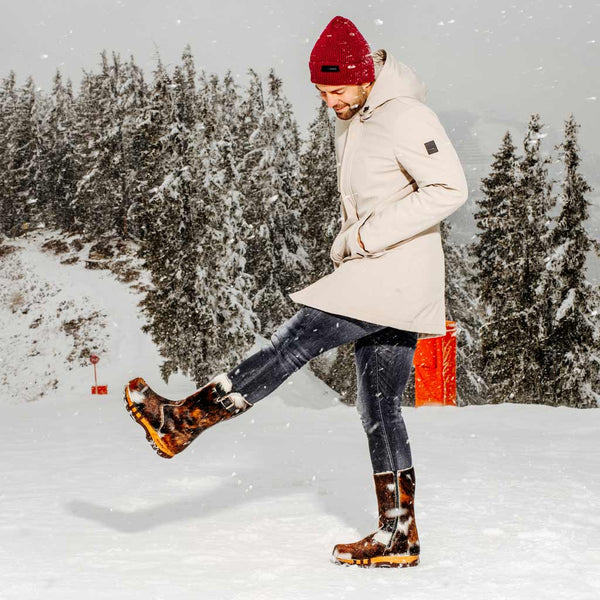 [Natur Fell] Sandro Fell Herren Fellstiefel mit biegsamer nachhaltiger holzsohle, farbe: fell natur, holzclogs woody, woody schuhe, woody shoes, handgemachte holzschuhe aus österreich, kärnten