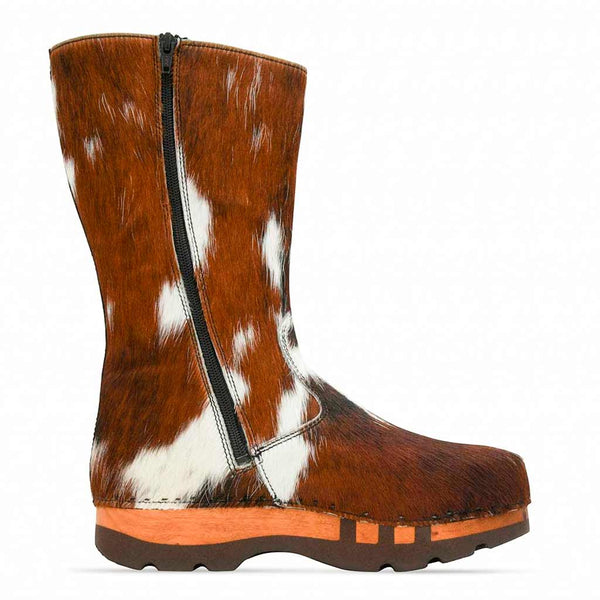 [Natur Fell] Sandro Fell Herren Fellstiefel mit biegsamer nachhaltiger holzsohle, farbe: fell natur, holzclogs woody, woody schuhe, woody shoes, handgemachte holzschuhe aus österreich, kärnten
