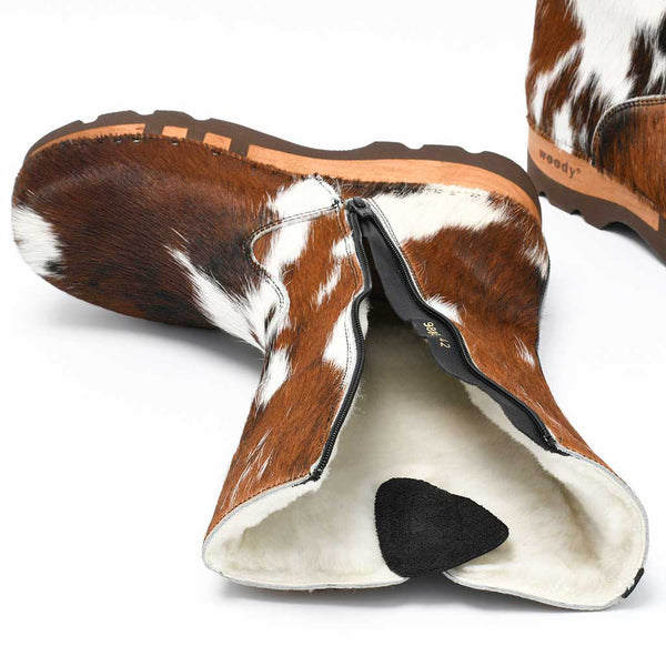 [Natur Fell] Sandro Fell Herren Fellstiefel mit biegsamer nachhaltiger holzsohle, farbe: fell natur, holzclogs woody, woody schuhe, woody shoes, handgemachte holzschuhe aus österreich, kärnten