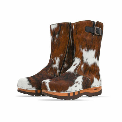 [Natur Fell] Sandro Fell Herren Fellstiefel mit biegsamer nachhaltiger holzsohle, farbe: fell natur, holzclogs woody, woody schuhe, woody shoes, handgemachte holzschuhe aus österreich, kärnten