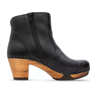 [Nero Glattleder] Tanja Damen Clog Stiefelette. woody holzschuhe. tanya ankle boots gefüttert, damenstiefel, stiefel, damenclogs mit flexibler, biegsamer holzsohle. holzclogs, clogs damen knöchel stiefel, damen clogs mit fussbett. ankleboots holz schuhe, holzclog, holzschuhe kaufen, Farbe: nero glattleder (schwarz) 