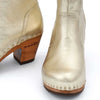 [Gold] Tanja Damen Clog Stiefelette, woody holzschuhe. tanja ankle boots gefüttert, damenstiefel, stiefel, damenclogs mit flexibler, biegsamer holzsohle. holzclogs, clogs damen knöchel stiefel, damen clogs mit fussbett. ankleboots holz schuhe, holzclog, holzschuhe kaufen, Farbe: gold