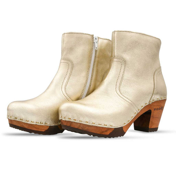 [Gold] Tanja Damen Clog Stiefelette, woody holzschuhe. tanja ankle boots gefüttert, damenstiefel, stiefel, damenclogs mit flexibler, biegsamer holzsohle. holzclogs, clogs damen knöchel stiefel, damen clogs mit fussbett. ankleboots holz schuhe, holzclog, holzschuhe kaufen, Farbe: gold