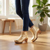 [Gold] Tanja Damen Clog Stiefelette, woody holzschuhe. tanja ankle boots gefüttert, damenstiefel, stiefel, damenclogs mit flexibler, biegsamer holzsohle. holzclogs, clogs damen knöchel stiefel, damen clogs mit fussbett. ankleboots holz schuhe, holzclog, holzschuhe kaufen, Farbe: gold