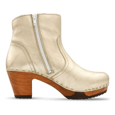 [Gold] Tanja Damen Clog Stiefelette, woody holzschuhe. tanja ankle boots gefüttert, damenstiefel, stiefel, damenclogs mit flexibler, biegsamer holzsohle. holzclogs, clogs damen knöchel stiefel, damen clogs mit fussbett. ankleboots holz schuhe, holzclog, holzschuhe kaufen, Farbe: gold