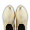 woody Tanja Damen-Clog-Stiefelette aus Leder in Gold mit biegsamer Holzsohle - handgefertigt in Oesterreich