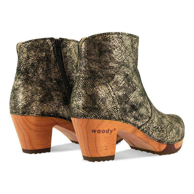 [Noirgold] Tanja Damen Clog Stiefelette, woody holzschuhe. tanja ankle boots gefüttert, damenstiefel, stiefel, damenclogs mit flexibler, biegsamer holzsohle. holzclogs, clogs damen knöchel stiefel, damen clogs mit fussbett. ankleboots holz schuhe, holzclog, holzschuhe kaufen, Farbe: noirgold (gold mit schwarzen cracks)