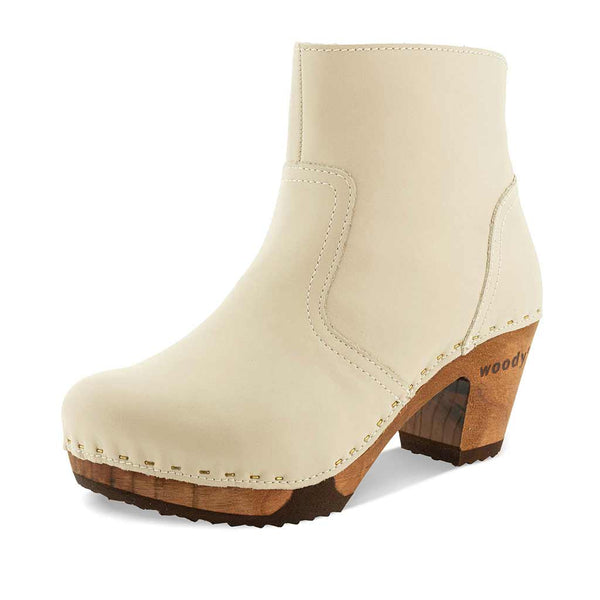 [Creme]Tanja Damen Clog Stiefelette, woody holzschuhe. tanja ankle boots gefüttert, damenstiefel, stiefel, damenclogs mit flexibler, biegsamer holzsohle. holzclogs, clogs damen knöchel stiefel, damen clogs mit fussbett. ankleboots holz schuhe, holzclog, holzschuhe kaufen, farbe: creme