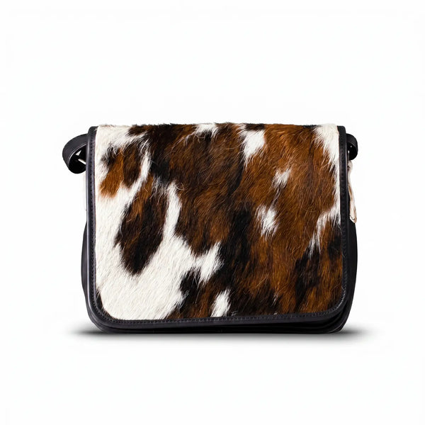 woody Klara - praktische Handtasche Damen in Fell Natur-Schwarz, handgemacht in Österreich