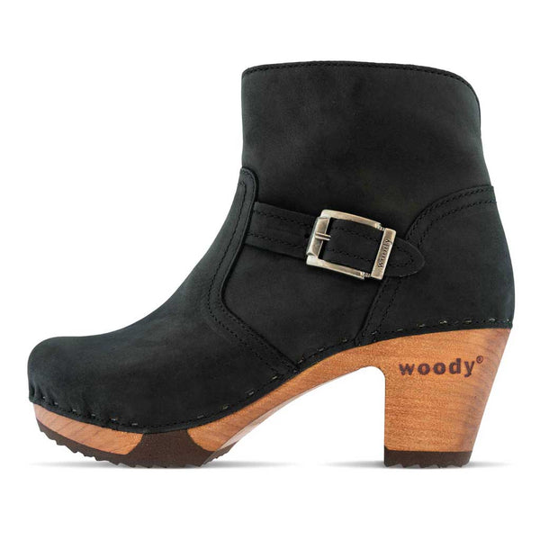 [Nero] Tina Damen Clog Stiefelette woody Schuhe. Damen Stiefelette mit Absatz. Clog mit Kalbslederfutter als Damenstiefel. Damenclogs, Damen Clogs - Clogs Damen. Holzschuhe für Damen, Damen Clogs, Holzclogs, Damen Pantoletten mit Holzsohle. Farbe: nero (schwarz)