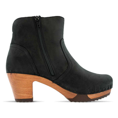 [Nero] Tina Damen Clog Stiefelette woody Schuhe. Damen Stiefelette mit Absatz. Clog mit Kalbslederfutter als Damenstiefel. Damenclogs, Damen Clogs - Clogs Damen. Holzschuhe für Damen, Damen Clogs, Holzclogs, Damen Pantoletten mit Holzsohle. Farbe: nero (schwarz)
