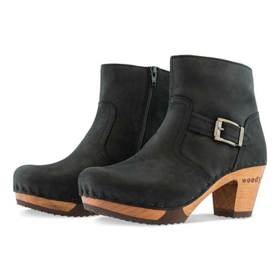 [Nero] Tina Damen Clog Stiefelette woody Schuhe. Damen Stiefelette mit Absatz. Clog mit Kalbslederfutter als Damenstiefel. Damenclogs, Damen Clogs - Clogs Damen. Holzschuhe für Damen, Damen Clogs, Holzclogs, Damen Pantoletten mit Holzsohle. Farbe: nero (schwarz)
