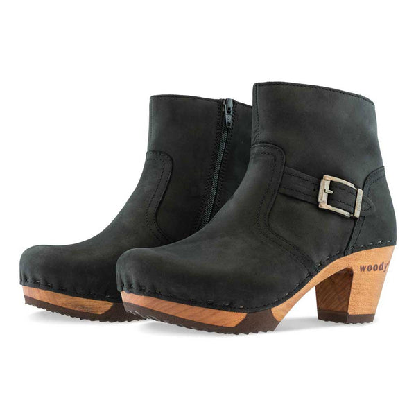 [Nero] Tina Damen Clog Stiefelette woody Schuhe. Damen Stiefelette mit Absatz. Clog mit Kalbslederfutter als Damenstiefel. Damenclogs, Damen Clogs - Clogs Damen. Holzschuhe für Damen, Damen Clogs, Holzclogs, Damen Pantoletten mit Holzsohle. Farbe: nero (schwarz)