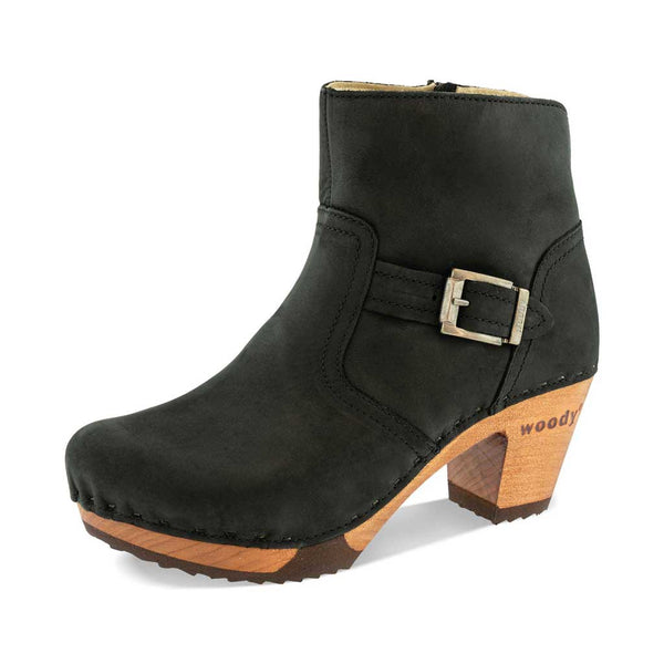 [Nero] Tina Damen Clog Stiefelette woody Schuhe. Damen Stiefelette mit Absatz. Clog mit Kalbslederfutter als Damenstiefel. Damenclogs, Damen Clogs - Clogs Damen. Holzschuhe für Damen, Damen Clogs, Holzclogs, Damen Pantoletten mit Holzsohle. Farbe: nero (schwarz)