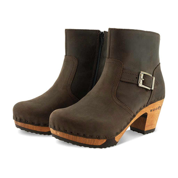 [Caffe] Tina Damen Clog Stiefelette woody Schuhe. Damen Stiefelette mit Absatz. Clog mit Kalbslederfutter als Damenstiefel. Damenclogs, Damen Clogs - Clogs Damen. Holzschuhe für Damen, Damen Clogs, Holzclogs, Damen Pantoletten mit Holzsohle. Farbe: Caffe (braun)