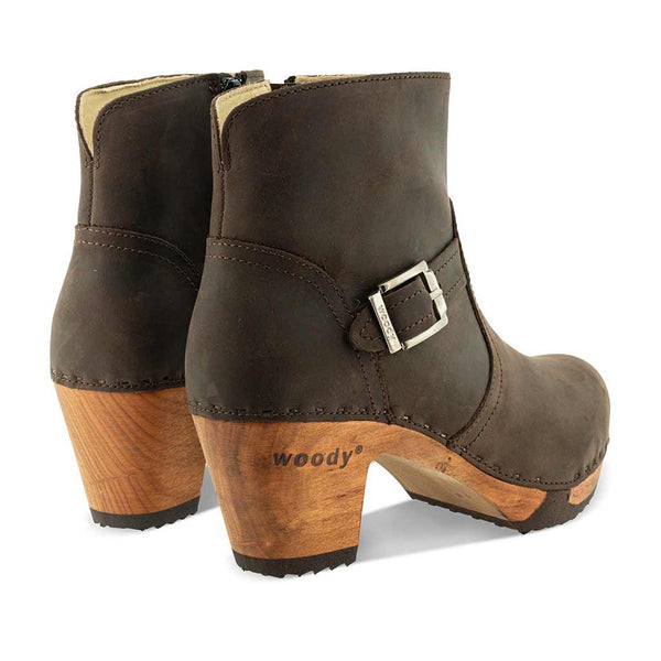 [Caffe] Tina Damen Clog Stiefelette woody Schuhe. Damen Stiefelette mit Absatz. Clog mit Kalbslederfutter als Damenstiefel. Damenclogs, Damen Clogs - Clogs Damen. Holzschuhe für Damen, Damen Clogs, Holzclogs, Damen Pantoletten mit Holzsohle. Farbe: Caffe (braun)