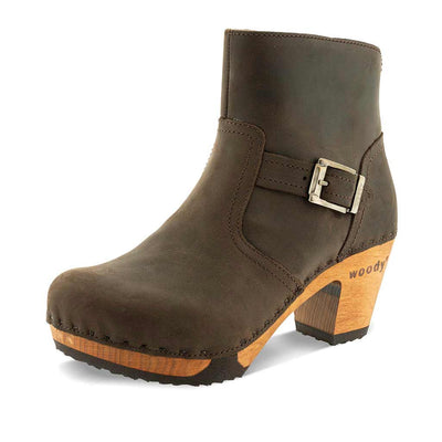 [Caffe] Tina Damen Clog Stiefelette woody Schuhe. Damen Stiefelette mit Absatz. Clog mit Kalbslederfutter als Damenstiefel. Damenclogs, Damen Clogs - Clogs Damen. Holzschuhe für Damen, Damen Clogs, Holzclogs, Damen Pantoletten mit Holzsohle. Farbe: Caffe (braun)