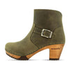 [Olivia] Tina Damen Clog Stiefelette woody Schuhe. Damen Stiefelette mit Absatz. Clog mit Kalbslederfutter als Damenstiefel. Damenclogs, Damen Clogs - Clogs Damen. Holzschuhe für Damen, Damen Clogs, Holzclogs, Damen Pantoletten mit Holzsohle. Farbe: Olivi (Olivgruen)
