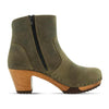 [Olivia] Tina Damen Clog Stiefelette woody Schuhe. Damen Stiefelette mit Absatz. Clog mit Kalbslederfutter als Damenstiefel. Damenclogs, Damen Clogs - Clogs Damen. Holzschuhe für Damen, Damen Clogs, Holzclogs, Damen Pantoletten mit Holzsohle. Farbe: Olivi (Olivgruen)