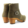 [Olivia] Tina Damen Clog Stiefelette woody Schuhe. Damen Stiefelette mit Absatz. Clog mit Kalbslederfutter als Damenstiefel. Damenclogs, Damen Clogs - Clogs Damen. Holzschuhe für Damen, Damen Clogs, Holzclogs, Damen Pantoletten mit Holzsohle. Farbe: Olivi (Olivgruen)