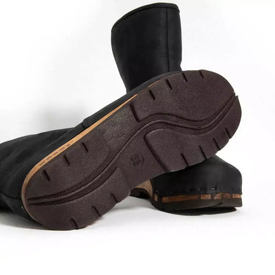 [Nero] Ulli Damen Clog Schlupfstiefel mit biegsamer nachhaltiger holzsohle, farbe: nero (schwarz), holzclogs woody schuhe, woody shoes, handgemachte holzschuhe aus österreich kärnten