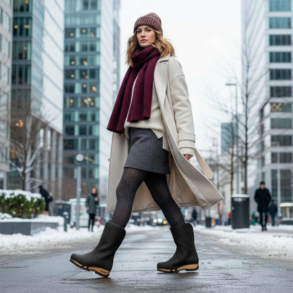 [Nero] Ulli Damen Clog Schlupfstiefel mit biegsamer nachhaltiger holzsohle, farbe: nero (schwarz), holzclogs woody schuhe, woody shoes, handgemachte holzschuhe aus österreich kärnten