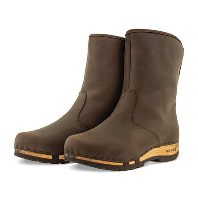 [Caffe] Ulli Damen Clog Schlupfstiefel mit biegsamer nachhaltiger holzsohle, farbe: caffe braun, holzclogs woody schuhe, woody shoes, handgemachte holzschuhe aus österreich kärnten