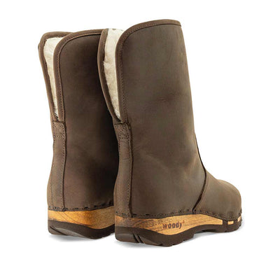 [Caffe] Ulli Damen Clog Schlupfstiefel mit biegsamer nachhaltiger holzsohle, farbe: caffe braun, holzclogs woody schuhe, woody shoes, handgemachte holzschuhe aus österreich kärnten