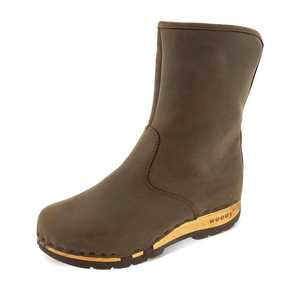 [Caffe] Ulli Damen Clog Schlupfstiefel mit biegsamer nachhaltiger holzsohle, farbe: caffe braun, holzclogs woody schuhe, woody shoes, handgemachte holzschuhe aus österreich kärnten