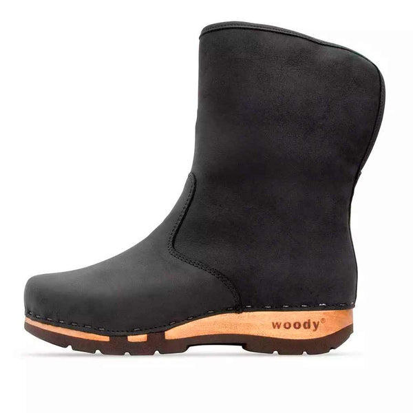 [Nero] Ulli Damen Clog Schlupfstiefel mit biegsamer nachhaltiger holzsohle, farbe: nero (schwarz), holzclogs woody schuhe, woody shoes, handgemachte holzschuhe aus österreich kärnten