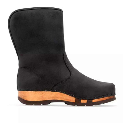 [Nero] Ulli Damen Clog Schlupfstiefel mit biegsamer nachhaltiger holzsohle, farbe: nero (schwarz), holzclogs woody schuhe, woody shoes, handgemachte holzschuhe aus österreich kärnten