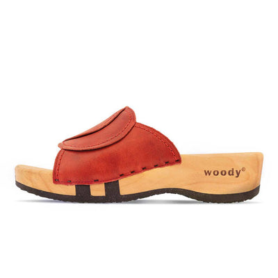 [Rosso] Vanessa Damen Pantolette mit biegsamer nachhaltiger holzsohle, der bestseller, farbe: rosso-rot, holzclogs woody, woody schuhe, woody shoes, handgemachte holzschuhe aus österreich, kärnten