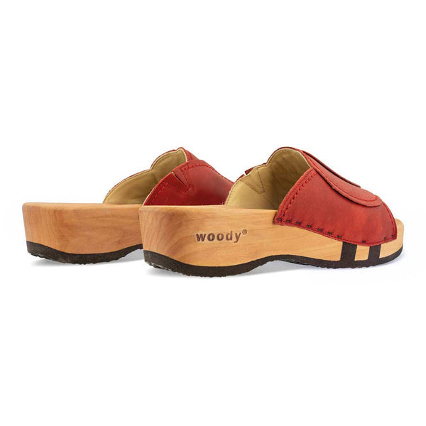 [Rosso] Vanessa Damen Pantolette mit biegsamer nachhaltiger holzsohle, der bestseller, farbe: rosso-rot, holzclogs woody, woody schuhe, woody shoes, handgemachte holzschuhe aus österreich, kärnten
