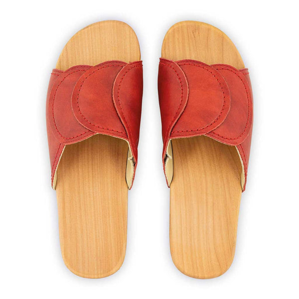 [Rosso] Vanessa Damen Pantolette mit biegsamer nachhaltiger holzsohle, der bestseller, farbe: rosso-rot, holzclogs woody, woody schuhe, woody shoes, handgemachte holzschuhe aus österreich, kärnten