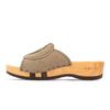 [Sand] Vanessa Damen Pantolette mit biegsamer nachhaltiger holzsohle, der bestseller, farbe: sand-warm_grey, holzclogs woody, woody schuhe, woody shoes, handgemachte holzschuhe aus österreich, kärnten