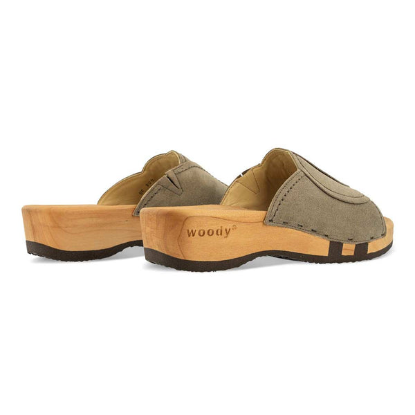[Sand] Vanessa Damen Pantolette mit biegsamer nachhaltiger holzsohle, der bestseller, farbe: sand-warm_grey, holzclogs woody, woody schuhe, woody shoes, handgemachte holzschuhe aus österreich, kärnten