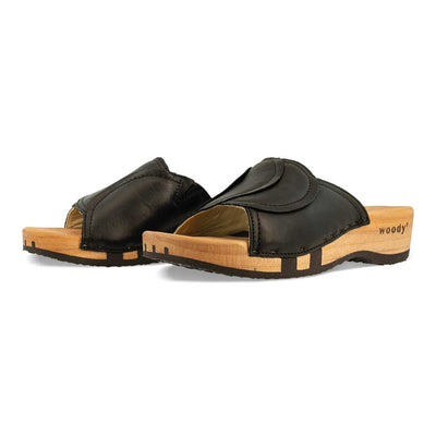 [Schwarz] Vanessa Damen Pantolette mit biegsamer nachhaltiger holzsohle, der bestseller, farbe: schwarz, holzclogs woody, woody schuhe, woody shoes, handgemachte holzschuhe aus österreich, kärnten