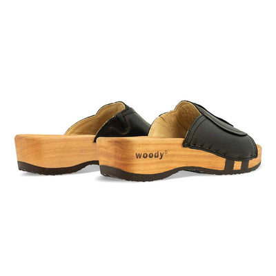 [Schwarz] Vanessa Damen Pantolette mit biegsamer nachhaltiger holzsohle, der bestseller, farbe: schwarz, holzclogs woody, woody schuhe, woody shoes, handgemachte holzschuhe aus österreich, kärnten