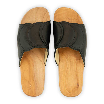 [Schwarz] Vanessa Damen Pantolette mit biegsamer nachhaltiger holzsohle, der bestseller, farbe: schwarz, holzclogs woody, woody schuhe, woody shoes, handgemachte holzschuhe aus österreich, kärnten