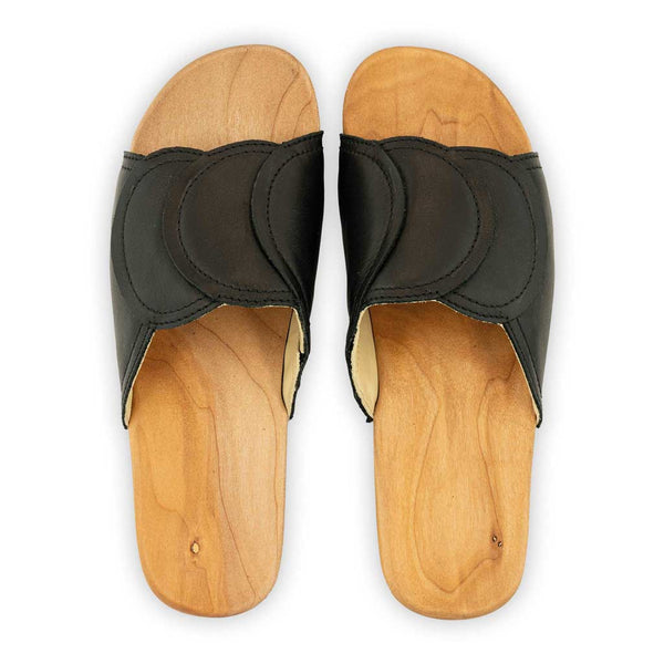 [Schwarz] Vanessa Damen Pantolette mit biegsamer nachhaltiger holzsohle, der bestseller, farbe: schwarz, holzclogs woody, woody schuhe, woody shoes, handgemachte holzschuhe aus österreich, kärnten