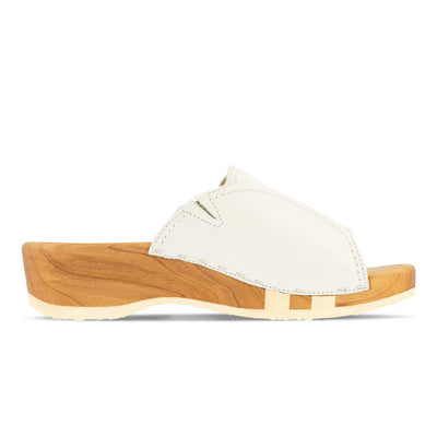 [Weiss] Vanessa Damen Pantolette mit biegsamer nachhaltiger holzsohle, der bestseller, farbe: weiss, holzclogs woody, woody schuhe, woody shoes, handgemachte holzschuhe aus österreich, kärnten