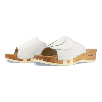 [Weiss] Vanessa Damen Pantolette mit biegsamer nachhaltiger holzsohle, der bestseller, farbe: weiss, holzclogs woody, woody schuhe, woody shoes, handgemachte holzschuhe aus österreich, kärnten