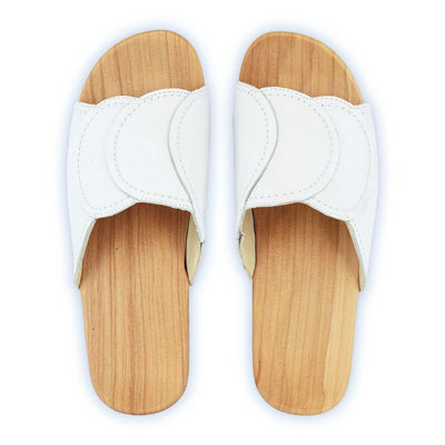 [Weiss] Vanessa Damen Pantolette mit biegsamer nachhaltiger holzsohle, der bestseller, farbe: weiss, holzclogs woody, woody schuhe, woody shoes, handgemachte holzschuhe aus österreich, kärnten