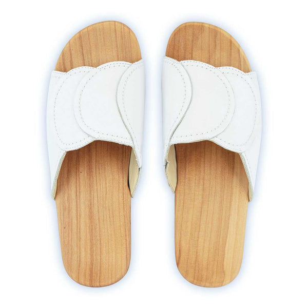 [Weiss] Vanessa Damen Pantolette mit biegsamer nachhaltiger holzsohle, der bestseller, farbe: weiss, holzclogs woody, woody schuhe, woody shoes, handgemachte holzschuhe aus österreich, kärnten