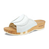 [Weiss] Vanessa Damen Pantolette mit biegsamer nachhaltiger holzsohle, der bestseller, farbe: weiss, holzclogs woody, woody schuhe, woody shoes, handgemachte holzschuhe aus österreich, kärnten